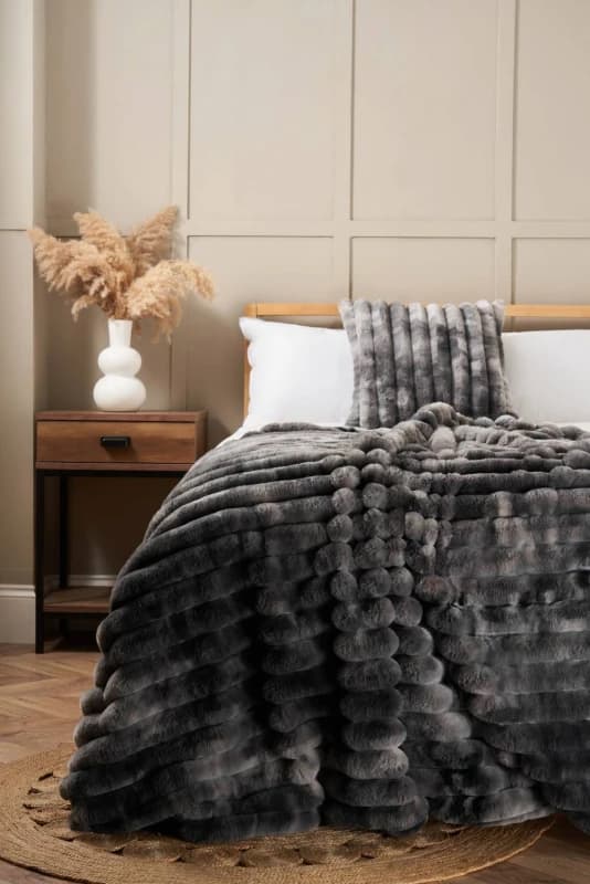 BHS Marled Rib Throw in Grey Grey Unisex