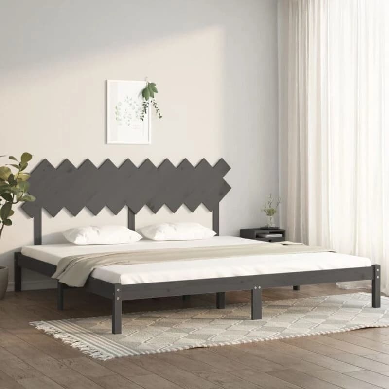 Vidaxl Bed Frame Grey 200X200 Cm Solid Wood, Grey 3104890