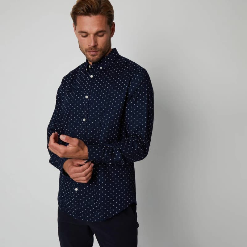 Threadbare 'Leonhard' Geometric Print Long Sleeve Shirt Navy