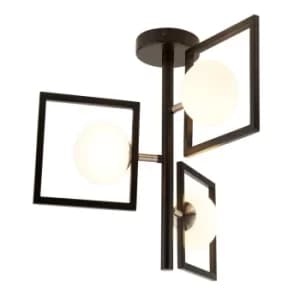3 Light Pendant Matt Black And Opal