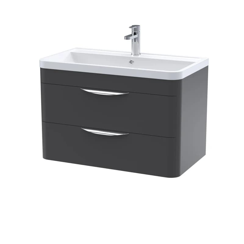 Balterley Wall Hung 2 Drawer Vanity Unit Polymarble Basin Soft Black 800mm Black