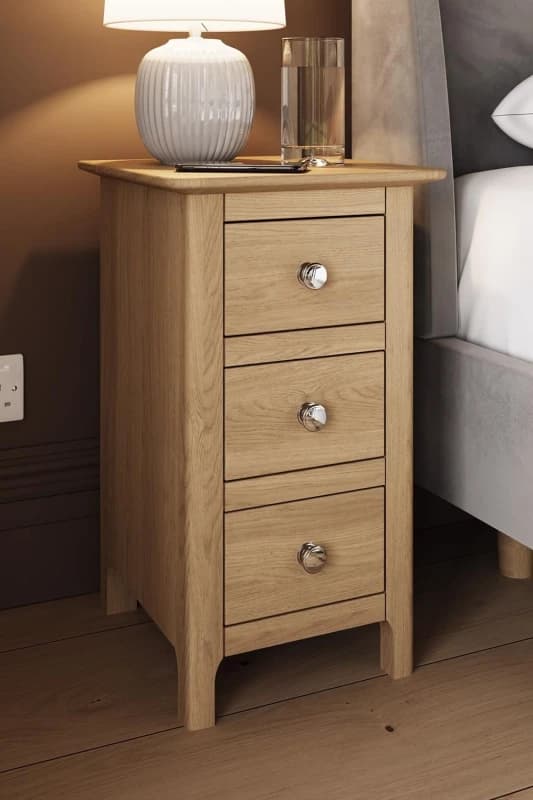 FWStyle Slim 3 Drawer Bedside Table Nightstand Solid Natural Oak Finish Brown