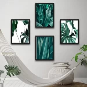 Leaf Set Multicolor Decorative Framed Painting (4 Pieces)