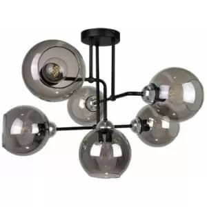 Keter Cosmo Multi Arm Semi Flush Ceiling Light Black, Silver, 55cm, 6x E27