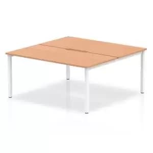 B2B White Frame Bench Desk 1600 Oak 2 Pod