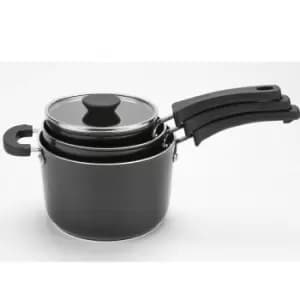 Kitchen Hacks, Nesting Saucepan Set, 3 Piece, Black