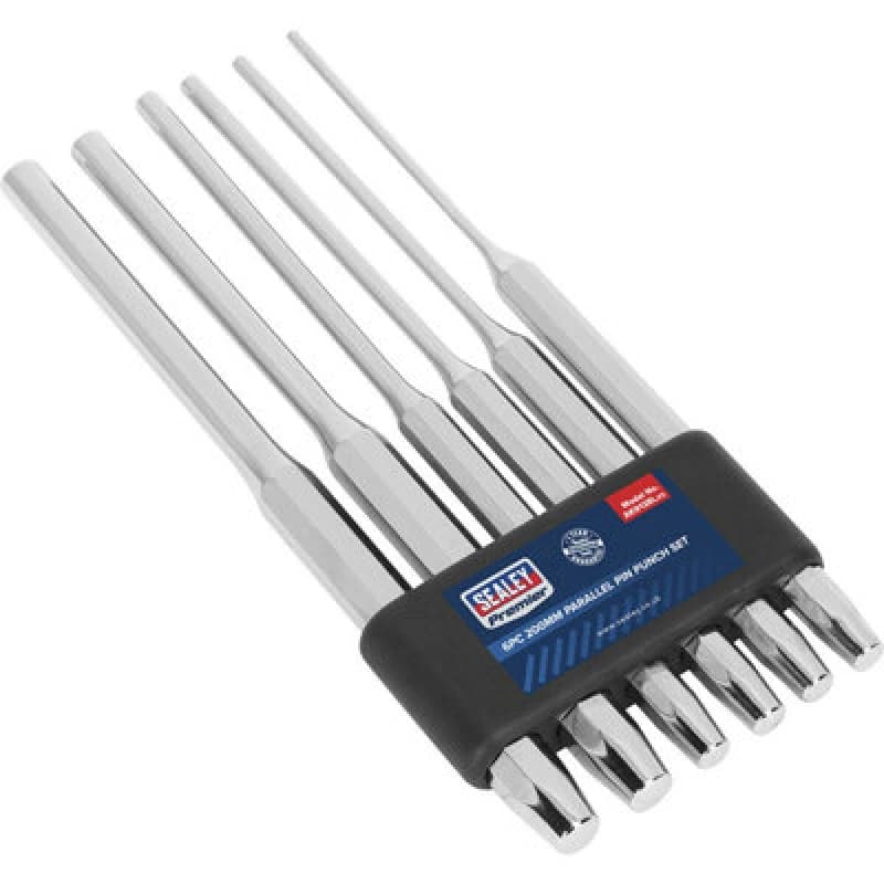 Loops 6 Piece Long Parallel Pin Punch Set - Hardened & Tempered - Polished Chrome Multi