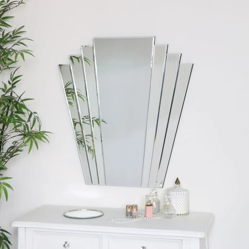 Melody Maison Large Art Deco Fan Frameless Wall Mirror Clear