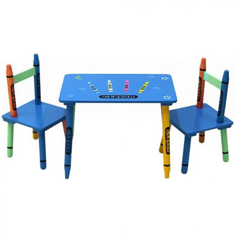 Oypla Childrens Wooden Crayon Table and Chairs Set Multi