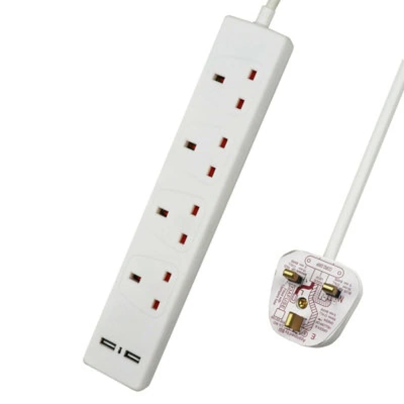 Extrastar 4 Gang Built-In USB Extension Lead 1M 13A
