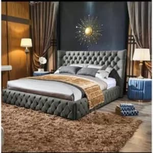 Royale Bed Double Plush Velvet Silver