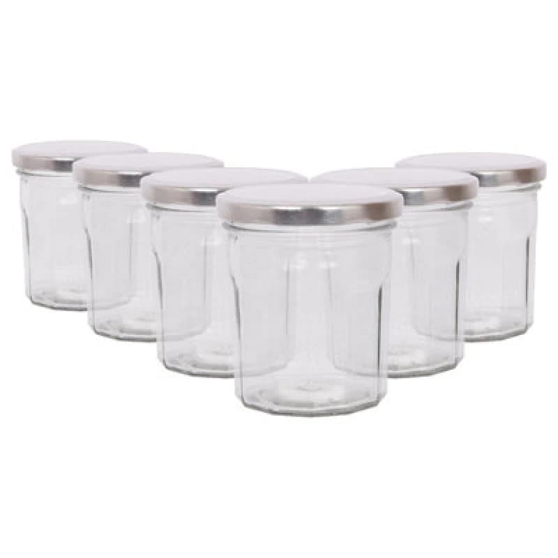 Argon Tableware Glass Jam Jars With Silver Lids - 250ml - Pack Of 6