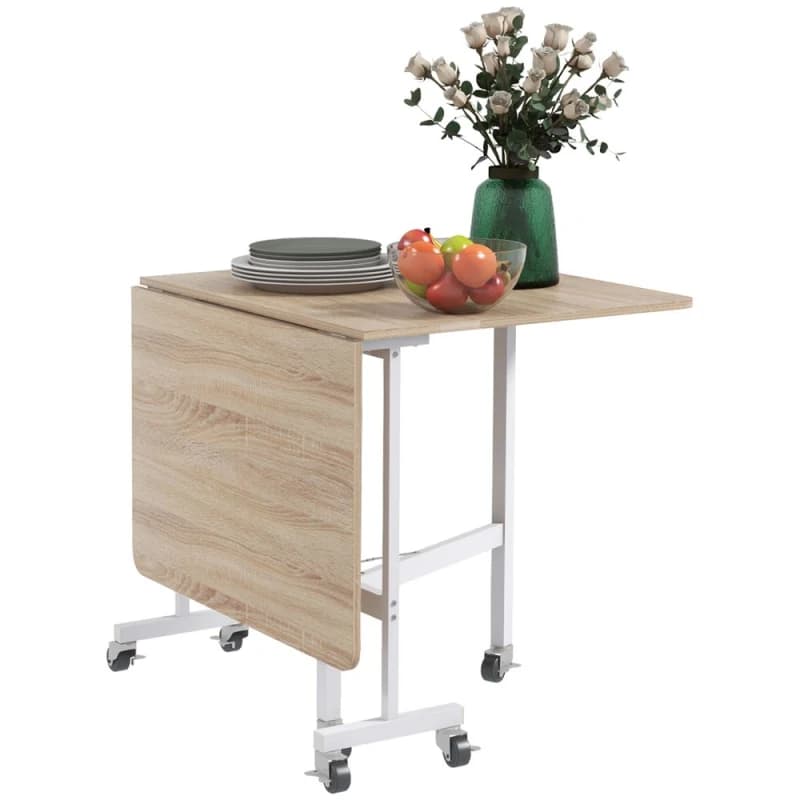 HOMCOM Drop Leaf Table w/ Wheels Folding Dining Table For Small Spaces, Nature 83A-049V80AK