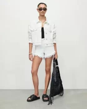 AllSaints Astrid High-Rise Frayed Denim Shorts