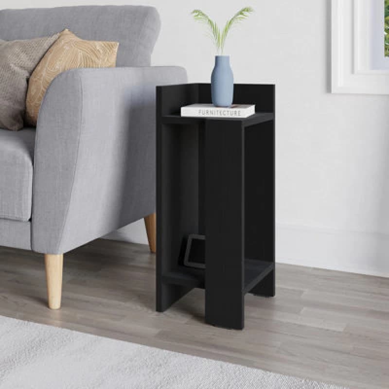 Decortie Elos Modern Bedside Table Left Module Narrow Black Wood 25Cm