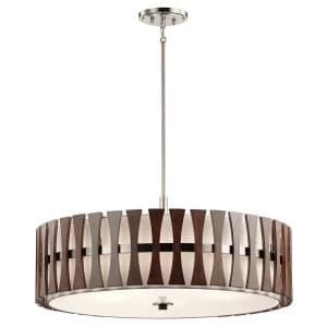 5 Light Round Semi Flush Ceiling Pendant Light Wood, E27