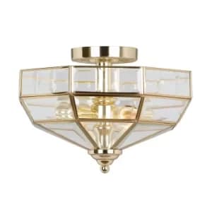Old Park 2 Light Semi Flush Ceiling Light Polished Brass, E27