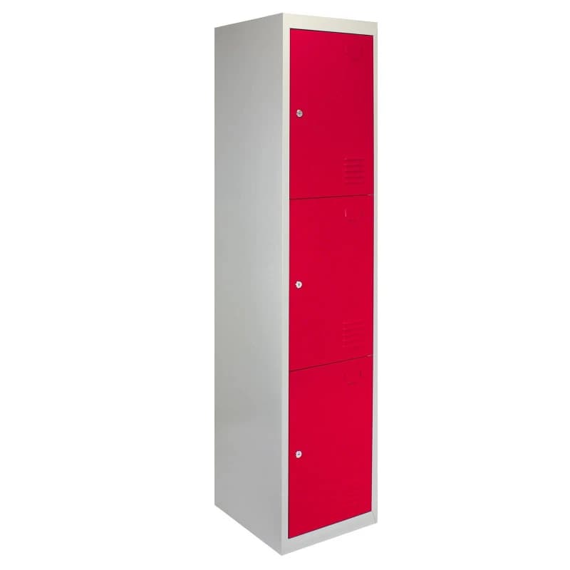 MonsterShop Metal Storage Lockers - Three Doors, Flatpacked, Red