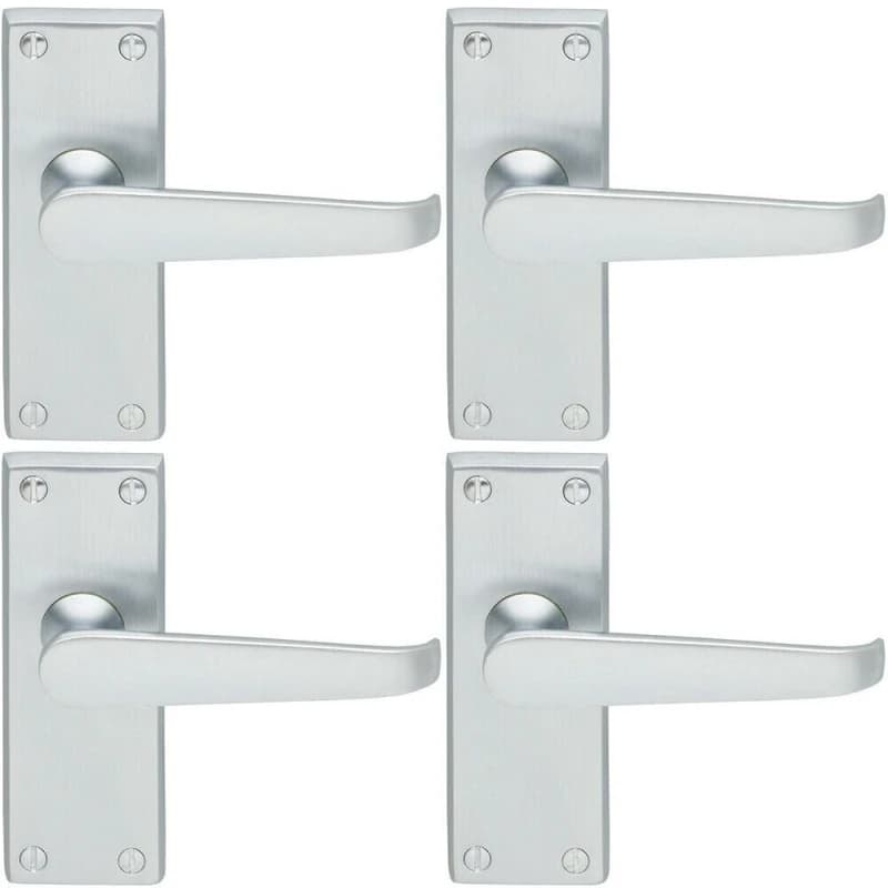 Loops 4x Straight Victorian Lever on Rectangular Latch Backplate Handle Satin Chrome Multi