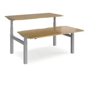 Height Adjustable Desk Back To Back Rectangular Desks 1600mm Oak Tops With Silver Frames Elev8 Touch