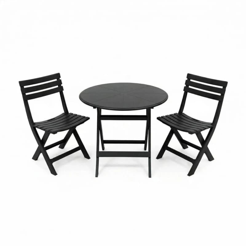 Alivio 3 Piece Folding Bistro Set with Round Table & 2 Chairs Compact Outdoor Garden Furniture in Black Unisex