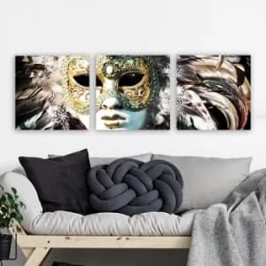 PMASK02 Multicolor Decorative Canvas Painting (3 Pieces)