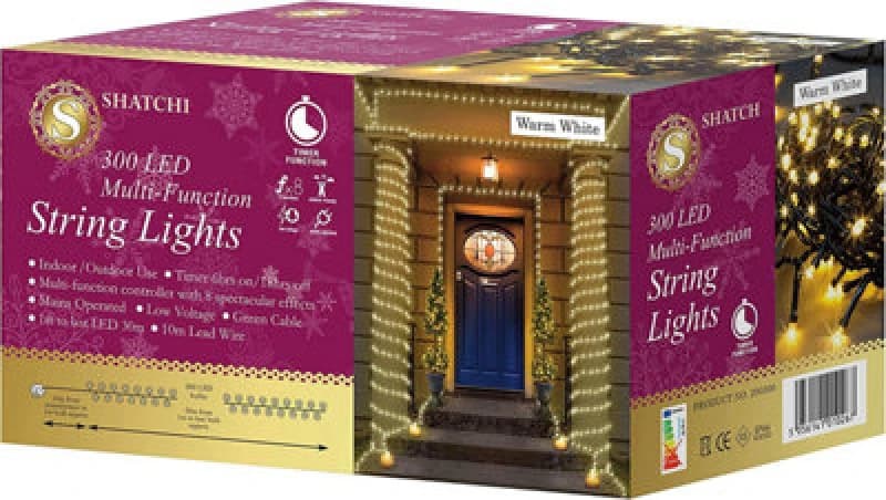 Shatchi 300 Warm White Leds Multifunction Timer Outdoor String Fairy Lights 30M