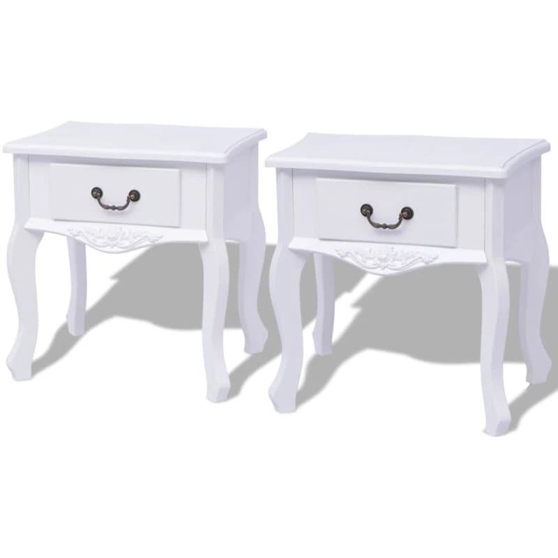 vidaXL 2x Bedside Cabinets MDF White Nightstand Side End Table with a Drawer
