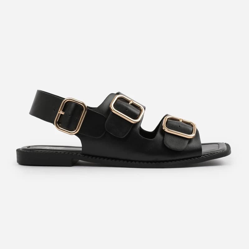Wheres That From Wheres That From Black PU Cher Flatform Sandal Black 4