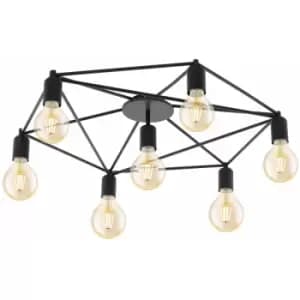 Loops - Wall Flush 7 Bulb Ceiling Light Colour Black Pentagon Shape Frame Bulb E27 7x60W