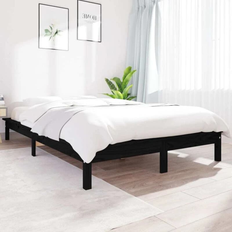 Vidaxl Bed Frame Black 200X200 Cm Solid Wood Pine, Black 820565