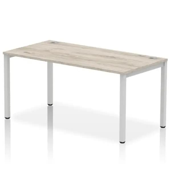 Impulse Bench Single Row 1600 Silver Frame Office Bench Desk Grey Oak