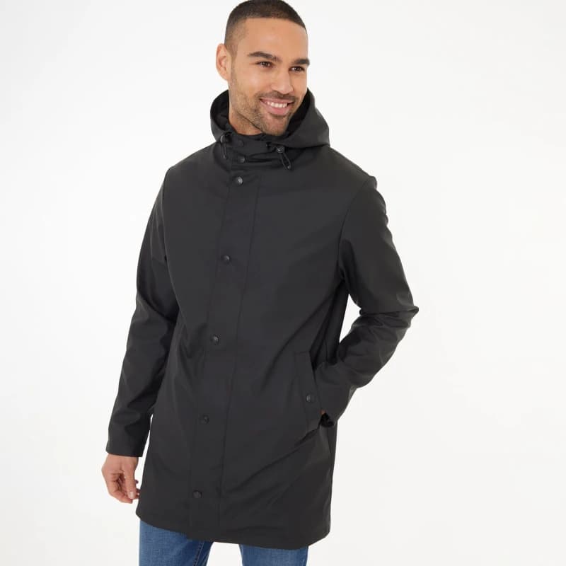Threadbare Microfleece Lined Longline Showerproof Hooded Rain - Black M