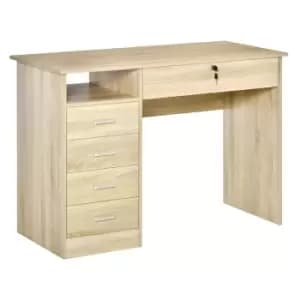 Homcom Computer Desk With Five Drawers Oak Effect
