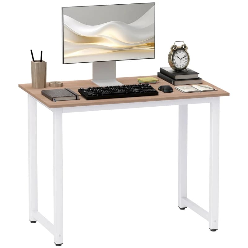 HOMCOM Computer Desk Dining Table Writing Table with Metal Frame, White 836-121V02WT