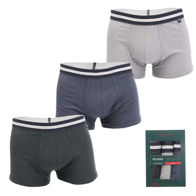 Ted Baker 3 Pack of Cotton Trunks - Blue Blue L