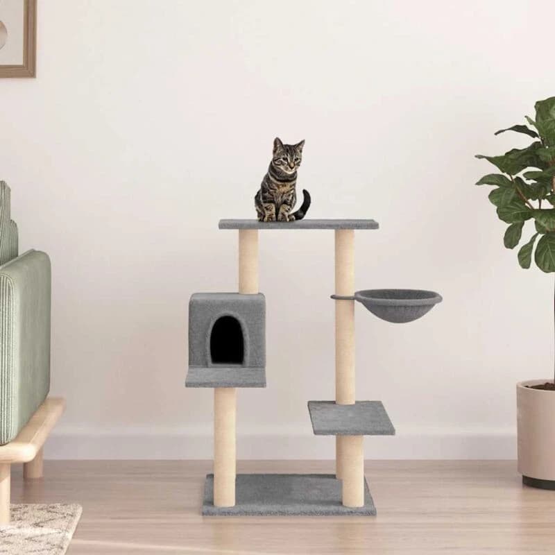 vidaXL Cat Tree w/ Sisal Scratching Posts Light Grey 82.5cm, Grey 172386
