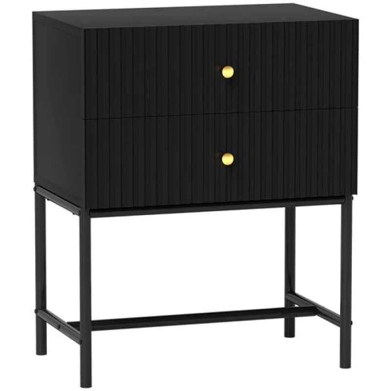 HOMCOM Modern Bedside Table with 2 Drawers for Bedroom Black