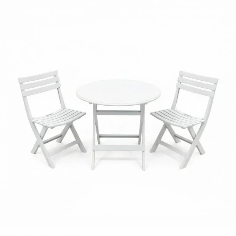 Alivio 3 Piece Folding Bistro Set with Round Table & 2 Chairs Compact Outdoor Garden Furniture in White White Unisex