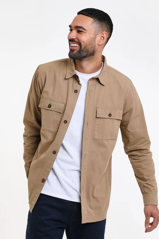 Threadbare 'Ministry' Lightweight Cotton Shacket Stone