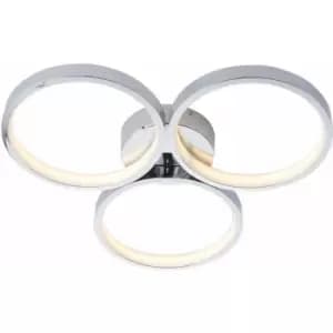 Loops - Semi Flush Multi Arm Bathroom Ceiling Light - Chrome Plated & White Diffuser