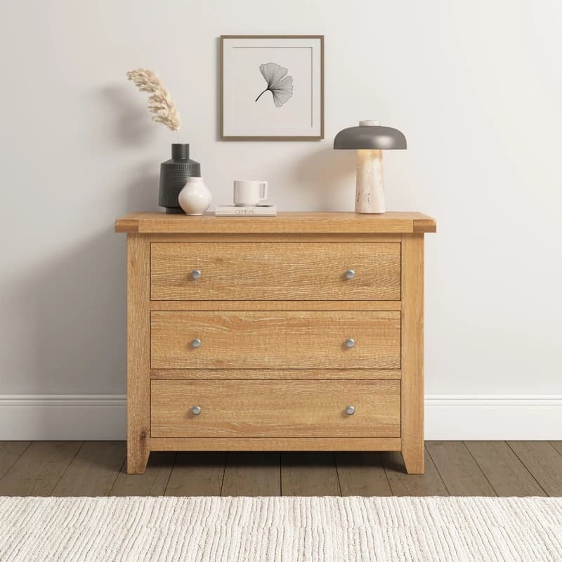 Seconique Windsor 3 Drawer Chest Natural Oak Fully Assembled