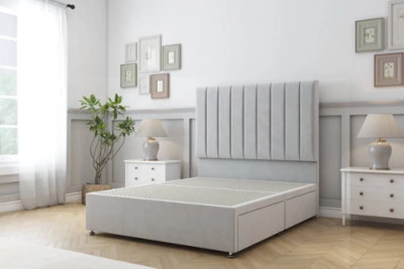 Sloomy Kansas Silver Plush Divan Bed Base 2 Drawers Same Side With 26" Strutted Headboard 3' Single