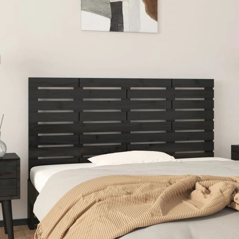 Vidaxl Wall Headboard Black 146X3X63cm Solid Wood Pine, Black 824737