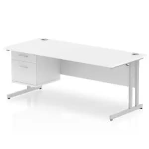 Impulse 1800 Rectangle Silver Cant Leg Desk White 1 x 2 Drawer Fixed