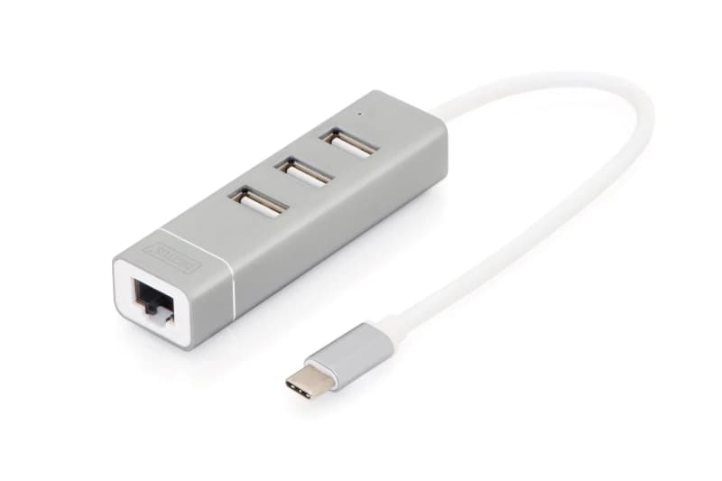 Digitus USB Type-C 3-Port Hub + Fast Ethernet LAN Adapter