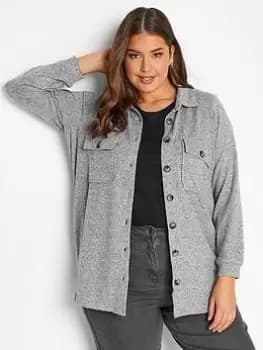Yours Button Through Shacket - Grey, Size 16, Women