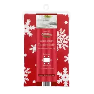 Wipe Clean Red Snowflake Tablecloth