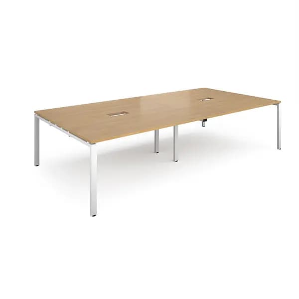 Adapt Rectangular Office Boardroom Table with Power Module Cut Out - Oak - White Frame - W3200mm