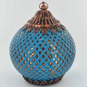 LED Lantern Blue Pattern H19.5cm
